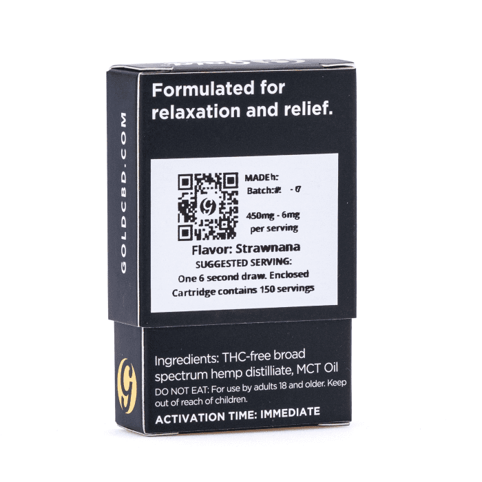 Gold Standard CBD 450 mg Strawnana Vape Cartridge - Box Back