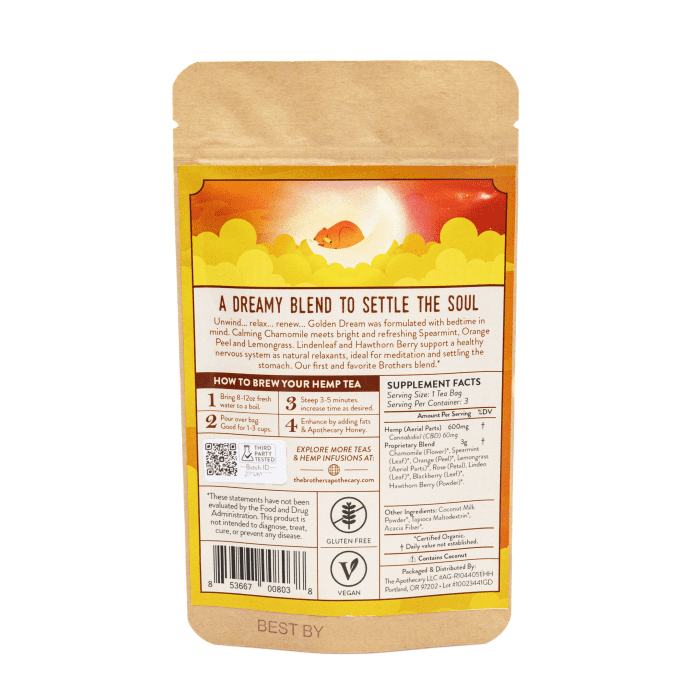 The Brothers Apothecary Golden Dream Hemp CBD Tea - Bag Back