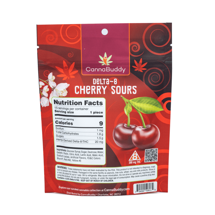 CannaBuddy Delta 8 Cherry Sours (300 mg Total Delta 8 THC) - Image 3