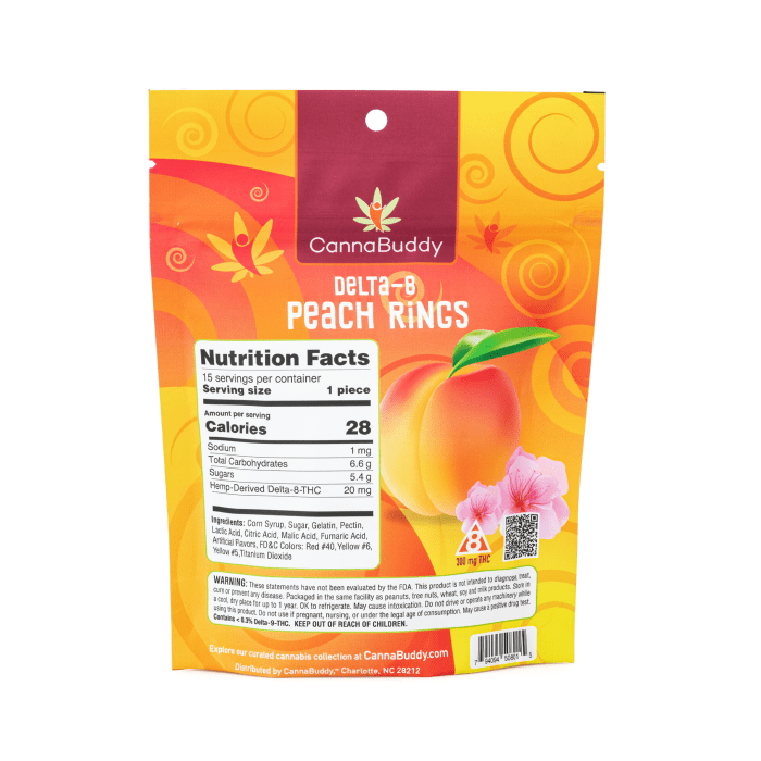 CannaBuddy Delta 8 Peach Rings (300 mg Total Delta 8 THC) - Image 3