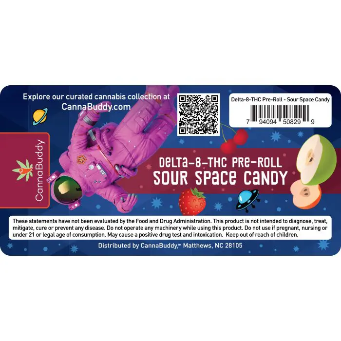 Delta 8 THC Infused Flower Pre-Roll – Sour Space Candy - Label