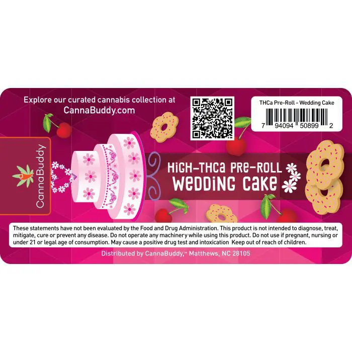 THCa Flower Pre-Roll Wedding Cake - label