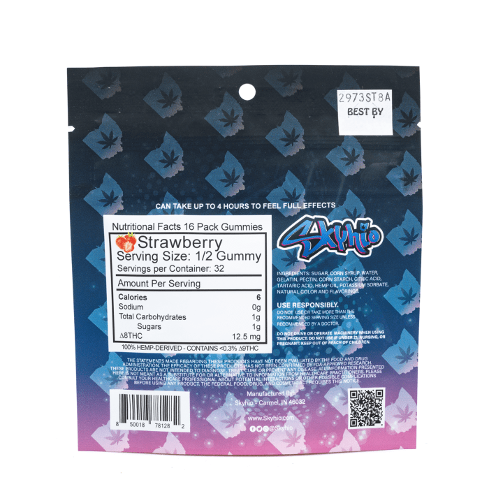 3Chi Skyhio Delta 8 Strawberry Gummies (400 mg Total Delta 8 THC) - Bag Back