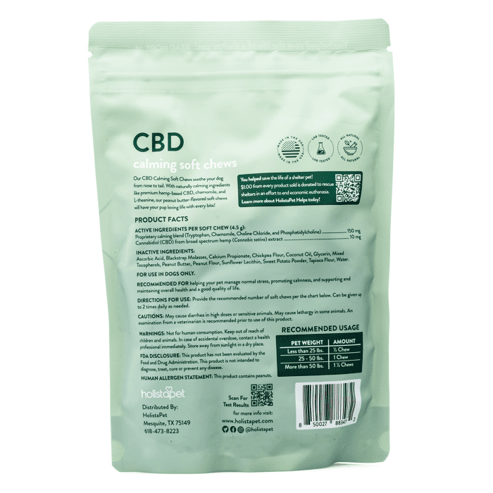 HolistaPet CBD Calming Soft Chews for Dogs (300 mg Total CBD) - Bag Back