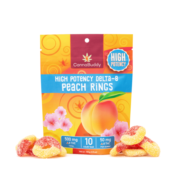 CannaBuddy High Potency Delta-8 Peach Rings (500 mg Total Delta-8-THC) - Combo
