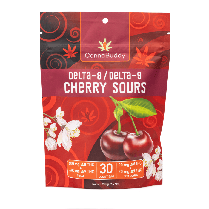 CannaBuddy Delta 8 / Delta 9 Cherry Sours (600 mg Total Delta 8 THC + 600 mg Total Delta 9 THC) - Image 2