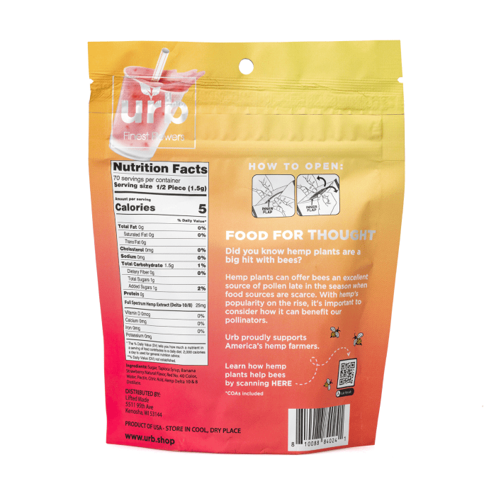 Urb Delta-8 Delta-10 Gummies - Strawnana Smoothie - Bag Back