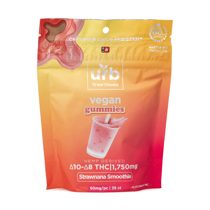 Urb Delta-8 Delta-10 Gummies - Strawnana Smoothie - Bag Front