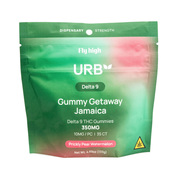 Urb Delta 9 THC Gummies – Prickly Pear Watermelon (350 mg Total Delta 9 THC) - Bag Front