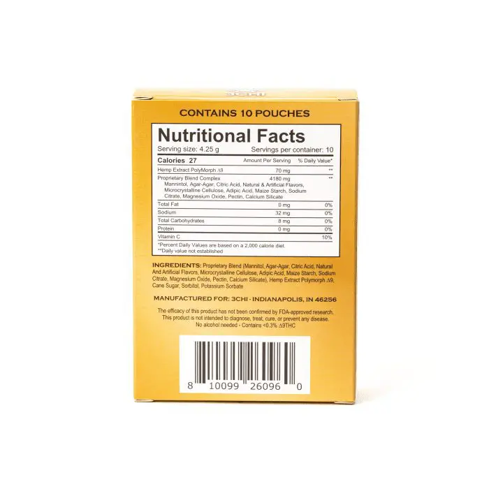 3Chi Delta-9-THC Flavored Drink Enhancer – Pina Colada - Box Back