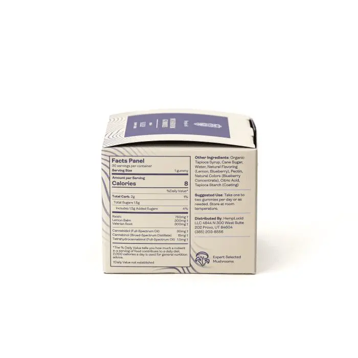 HempLucid - Mushroom Gummies - Sleep - Blueberry Lemon - Box Side