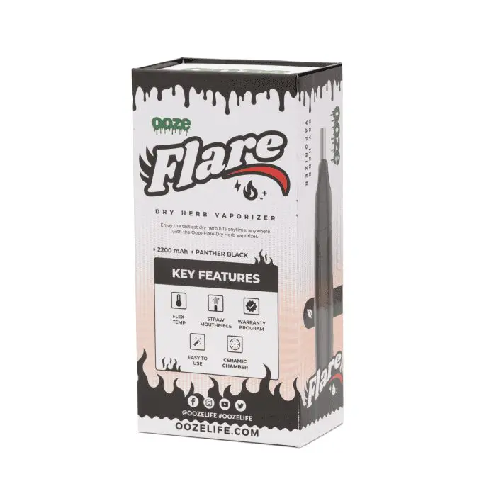 Oooze Flare Dry Herb Vaporizer - Black - Box Back