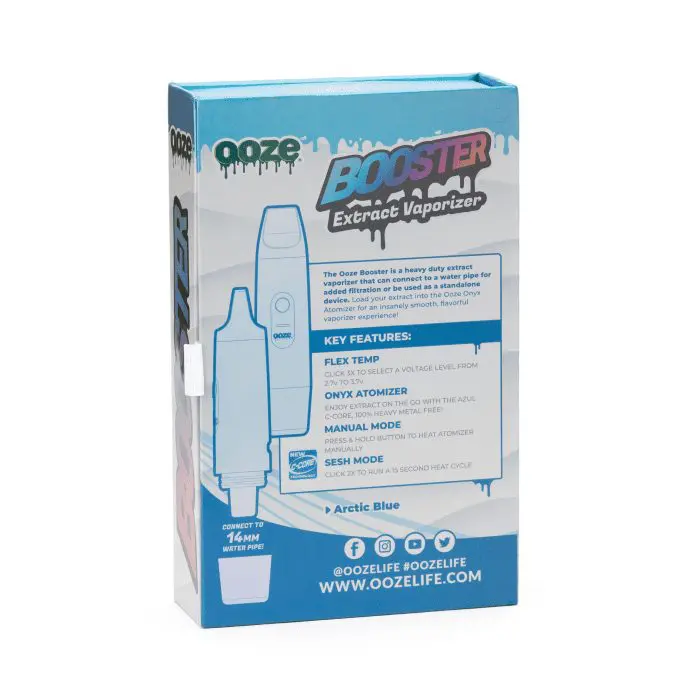 Ooze Booster Extract Vaporizer - Arctic Blue - Box Back