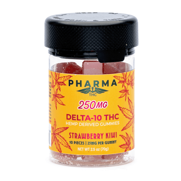 PharmaTHC Delta 10 THC Gummies – Strawberry Kiwi (250 mg Total Delta 10 THC) - jar front
