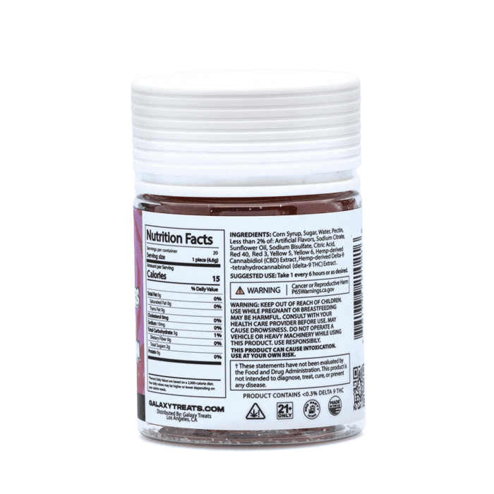 Galaxy Treats Moon Babies Delta 9 THC Gummies - Berry Melon Lifter (200 mg Total Delta 9 THC + 28 - jar back