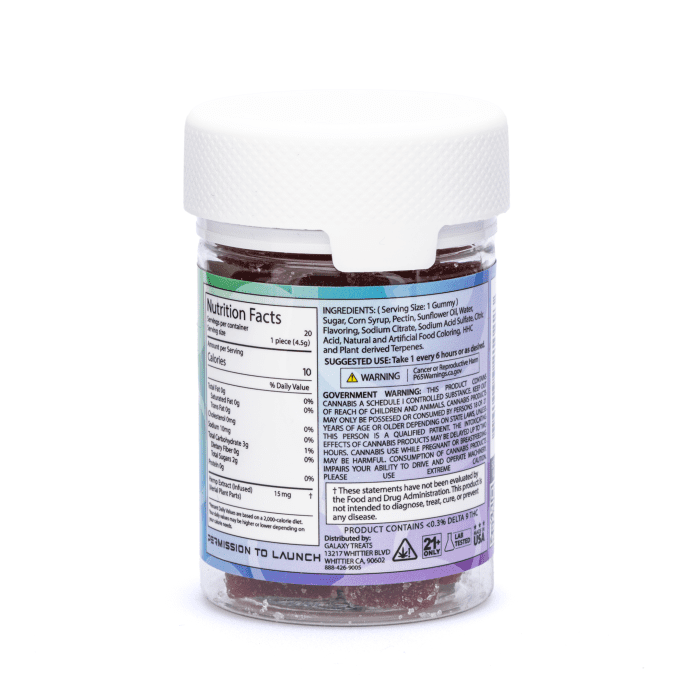 Galaxy Treats Moon Babies HHC Gummies - Pluto's Punch (300 mg Total HHC) - Bottle Back