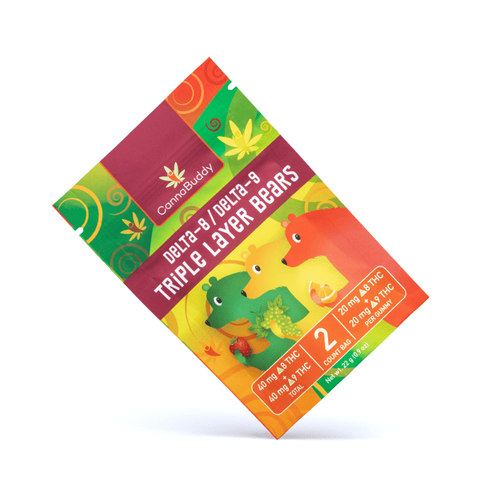 CannaBuddy Delta-8 Delta-9 Triple Layer Bears (40 mg Delta-8-THC + 40 mg Delta-9-THC Total) - Bag Front