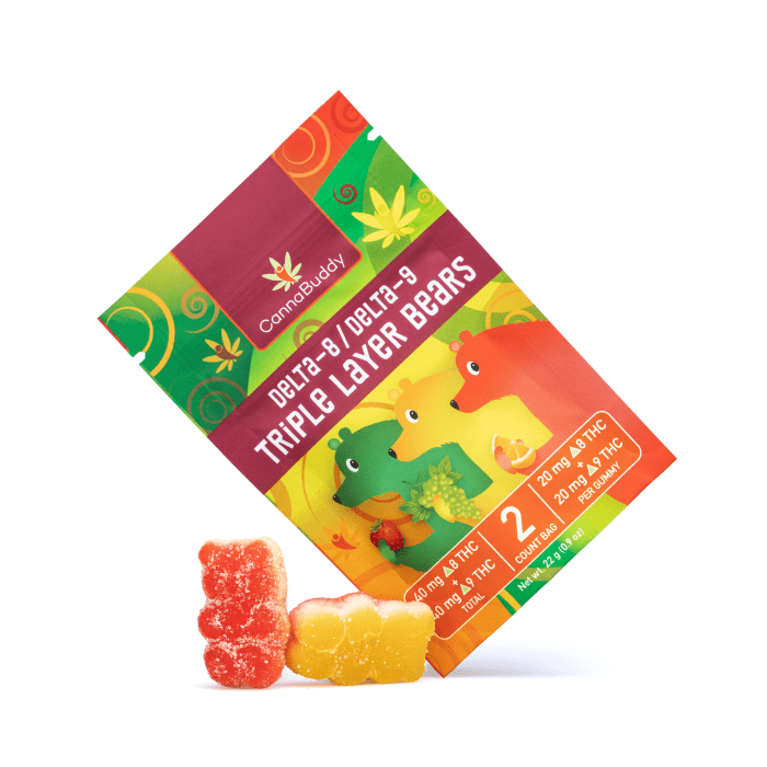 CannaBuddy Delta-8 Delta-9 Triple Layer Bears (40 mg Delta-8-THC + 40 mg Delta-9-THC Total) - Combo