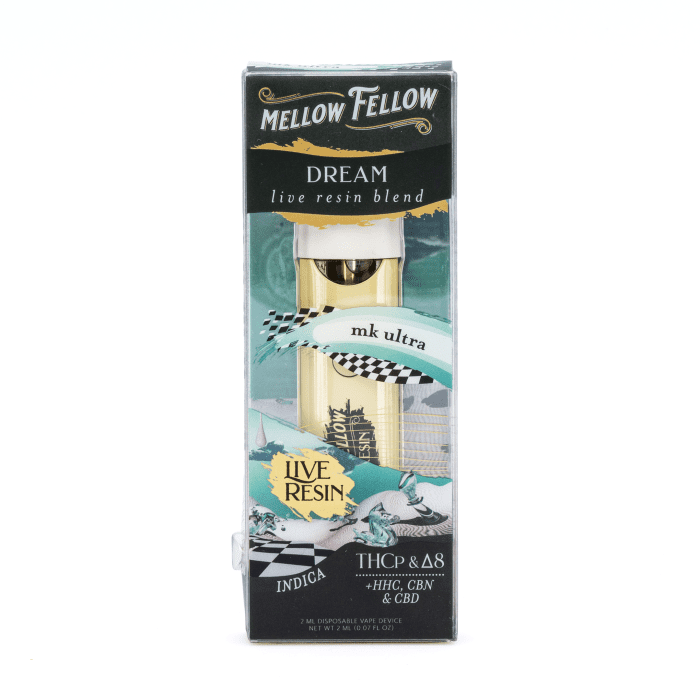 Mellow Fellow 2 gram Dali's Dream Blend Live Resin Disposable Vape - MK Ultra - Box Front