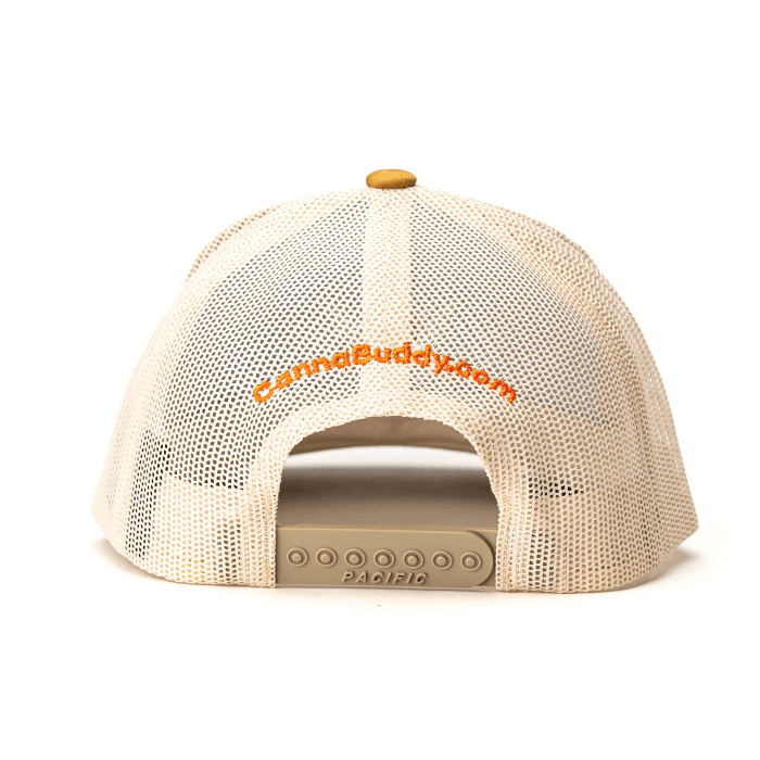 CannaBuddy Trucker Hat - Teal and Khaki - Back