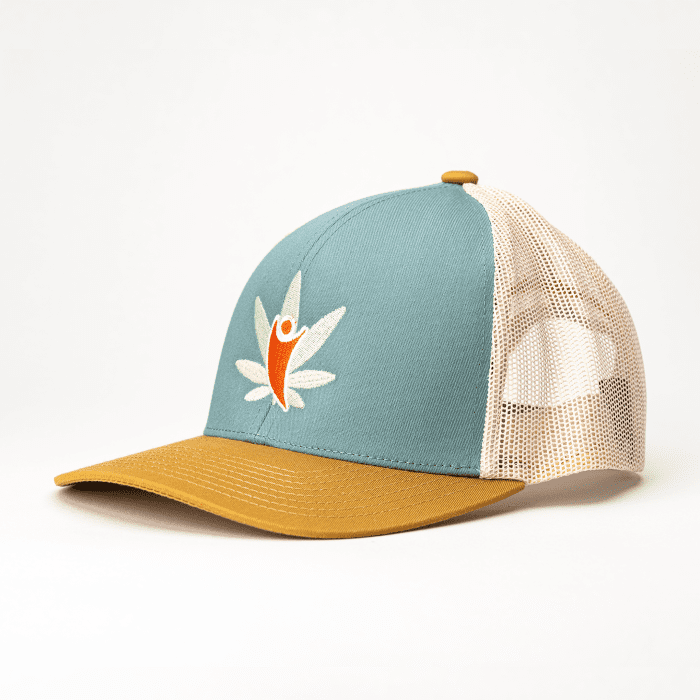 CannaBuddy Trucker Hat - Teal and Khaki - Side