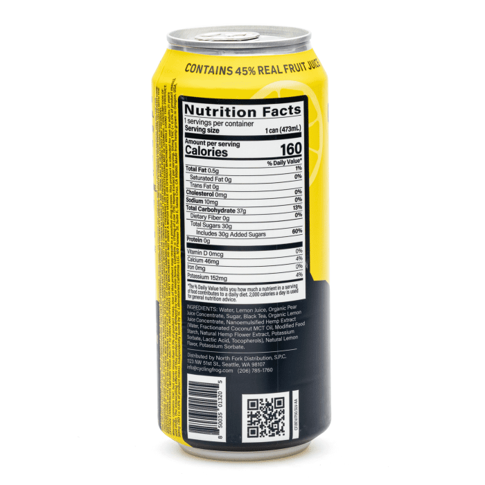 Cycling Frog High Potency THC + CBD Seltzer 4 Pack – Iced Tea Lemonade (200 mg Delta 9 THC + 200 mg CBD Total) - can back