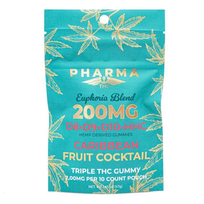 PharmaTHC Euphoria Blend Gummies - Caribbean Fruit Cocktail (2000 Total Cannabinoids) - Bag Front
