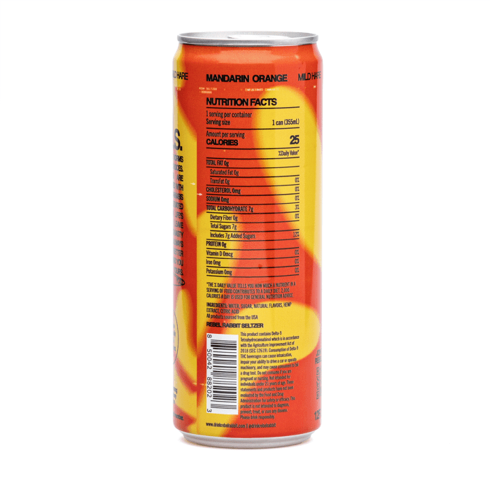 Rebel Rabbit Mild Hare Delta 9 Seltzer 4 Pack - Mandarin Orange (20 mg Total Delta 9 THC) - Can Back