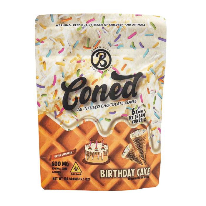 Baked Bags Delta 8 THC Coned - Birthday Cake (600 mg Total Delta 8 THC) - Bag Front