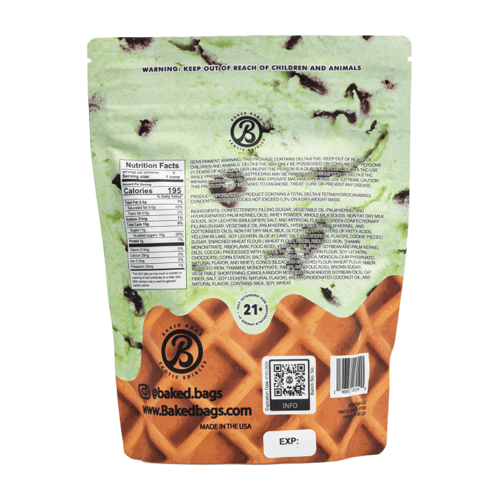 Baked Bags Delta 8 THC Coned - Mint Chip (600 mg Total Delta 8 THC) - Bag Back
