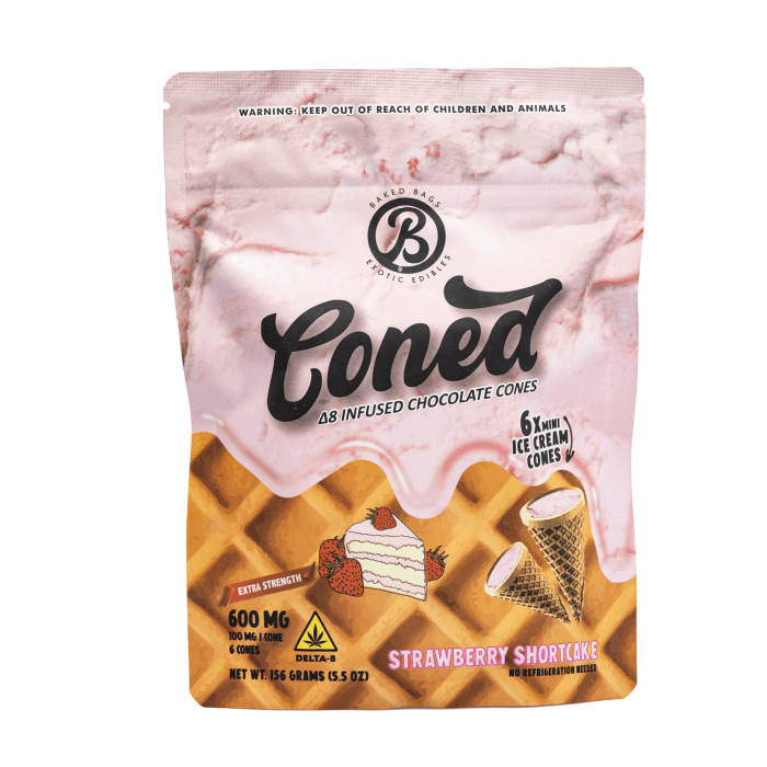 Baked Bags Delta 8 THC Coned - Strawberry Shortcake (600 mg Total Delta 8 THC) - Bag Front