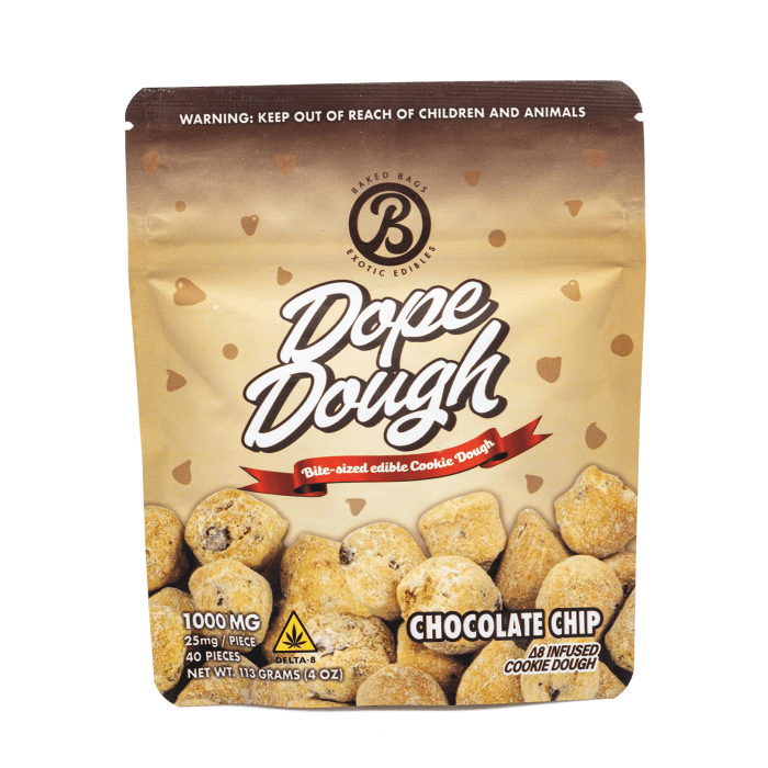Baked Bags Delta 8 THC Dope Dough - Chocolate Chip (1000 mg Total Delta 8 THC) - Bag Front