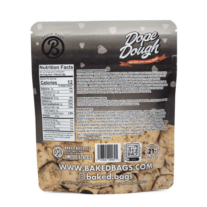Baked Bags Delta 8 THC Dope Dough - Cookies & Cream (1000 mg Total Delta 8 THC) - Bag Back