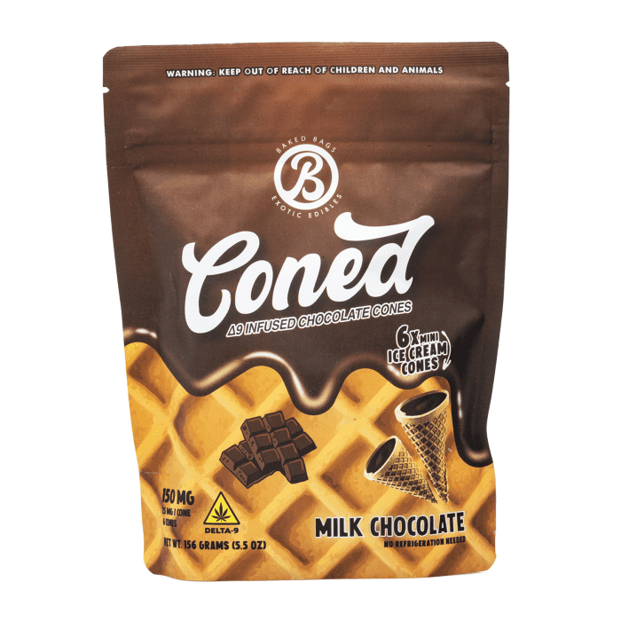 Baked Bags Delta 9 THC Coned - Milk Chocolate (150 mg Total Delta 9 THC) - Bag Front