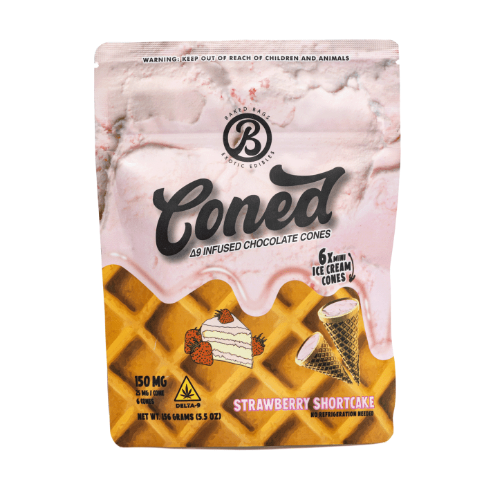 Baked Bags Delta 9 THC Coned - Strawberry Shortcake (150 mg Total Delta 9 THC) - Bag Front