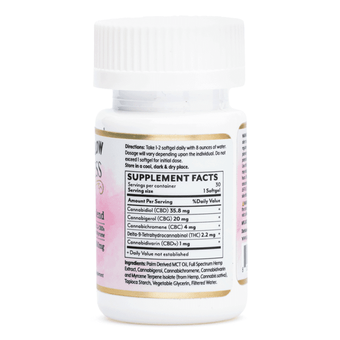 Mellow Fellow Wellness Softgel Capsules - Elevate Blend (2000 mg Total Cannabinoids) - Bottle Back