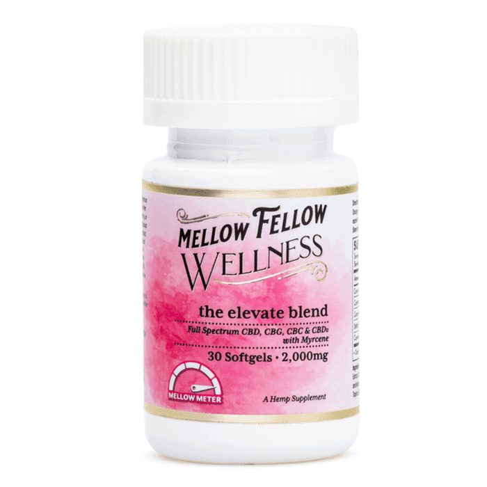 Mellow Fellow Wellness Softgel Capsules - Elevate Blend (2000 mg Total Cannabinoids) - Bottle Front