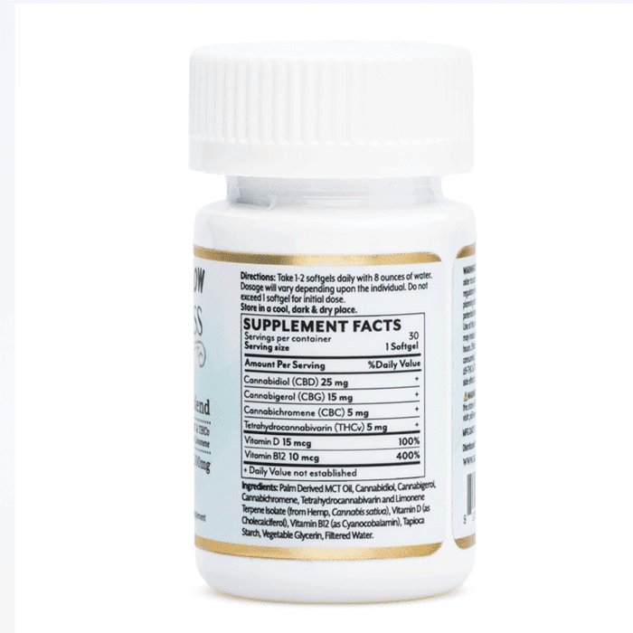 Mellow Fellow Wellness Softgel Capsules - Momentum Blend (1500 mg Total Cannabinoids) - Bottle Back