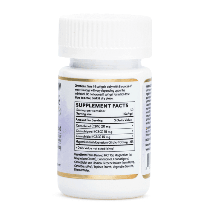 Mellow Fellow Wellness Softgel Capsules - Rest Blend (1500 mg Total Cannabinoids) - Bottle Back