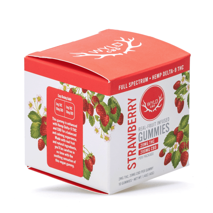 Wyld Delta 9 CBD Low Dose Calm Gummies - Strawberry - 10 Count (20 mg Delta 9 THC + 200 mg CBD Total) - Box Front