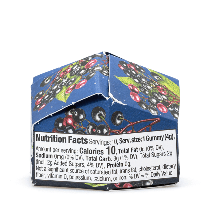 Wyld Delta 9 CBN Sleep Gummies - Elderberry - 10 Count (100 mg Delta 9 THC + 50 mg CBN Total) - Box Back