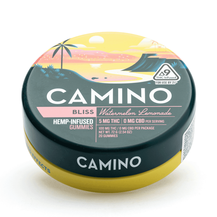 Camino Delta 9 Bliss Gummies - Watermelon Lemonade (100 mg Delta 9 THC Total) - Tin Front