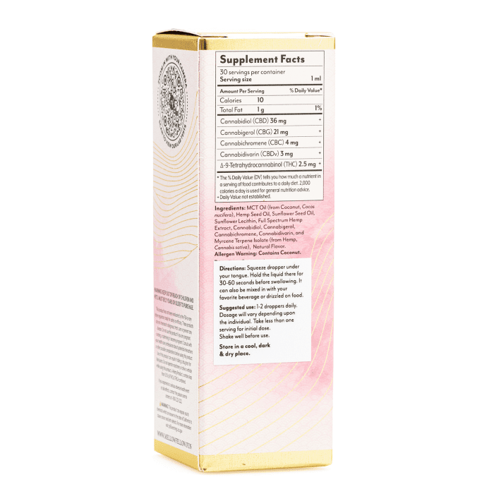 Mellow Fellow Wellness Tincture - Elevate Blend - Berry (2000 mg Total Cannabinoids) - Box Back