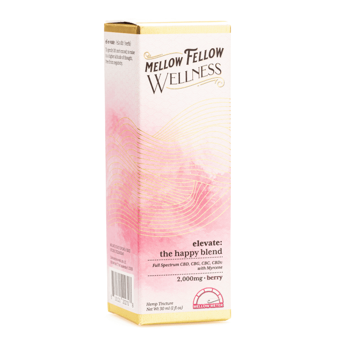 Mellow Fellow Wellness Tincture - Elevate Blend - Berry (2000 mg Total Cannabinoids) - Box Front