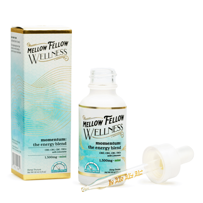 Mellow Fellow Wellness Tincture - Momentum Blend - Mint (1500 mg Total Cannabinoids) - Combo
