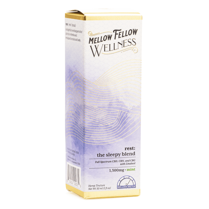 Mellow Fellow Wellness Tincture - Rest Blend - Mint (1500 mg Total Cannabinoids) - Box Front