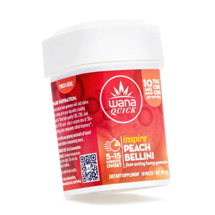 Wana Quick Inspire Gummies - Peach Bellini (300 mg Total Cannabinoids) - Jar Front