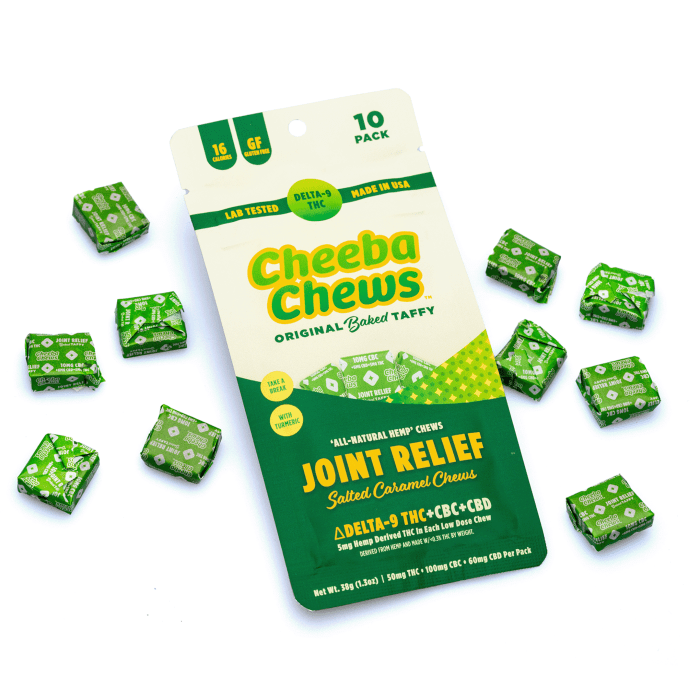 Cheeba Chews Delta 9 and CBC and CBD Salted Caramel Chews - Joint Relief (50 mg Total Cannabinoids) - Combo