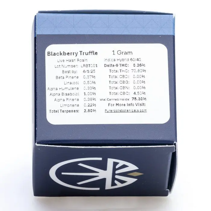 Pure Roots Botanicals THCa Live Rosin Concentrate - Blackberry Truffle (1 gram) - Box Back