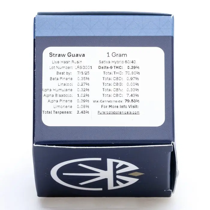 Pure Roots Botanicals THCa Live Rosin Concentrate - Straw Guava (1 gram) - Box Back